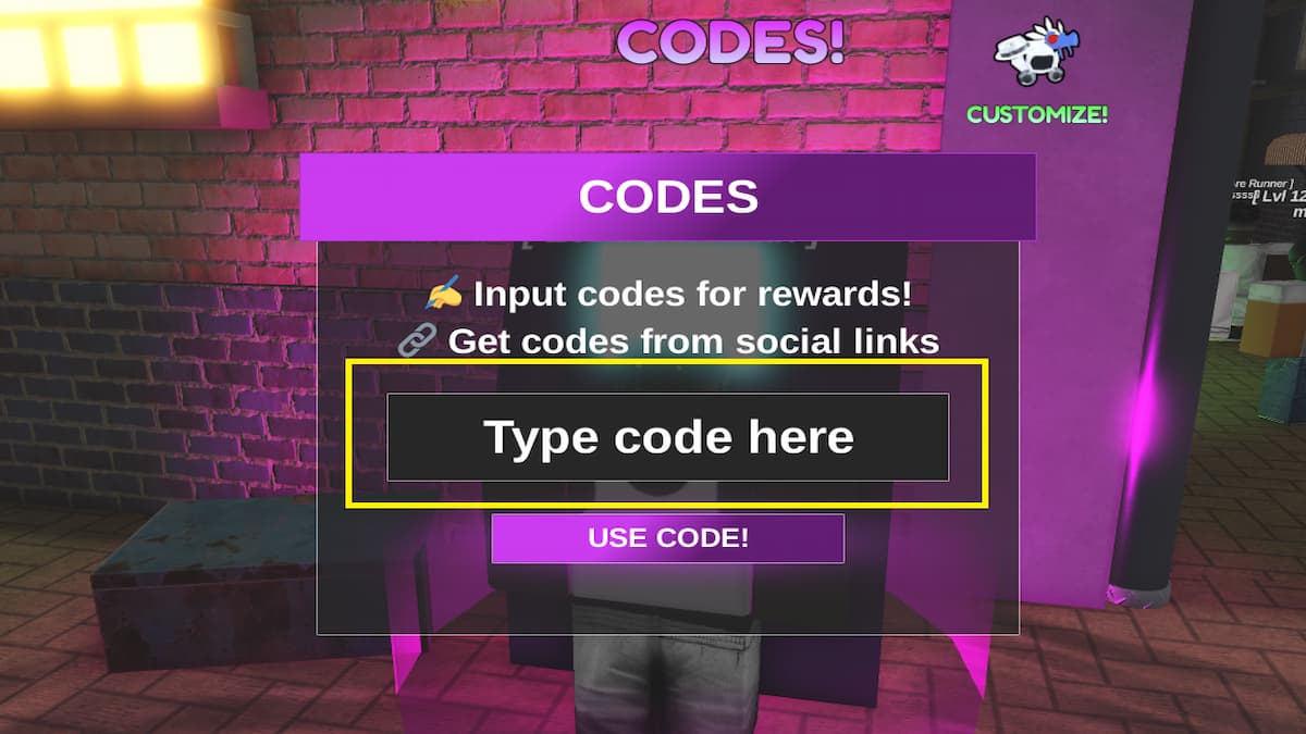 The Codes Redeem menu in Hood Wars
