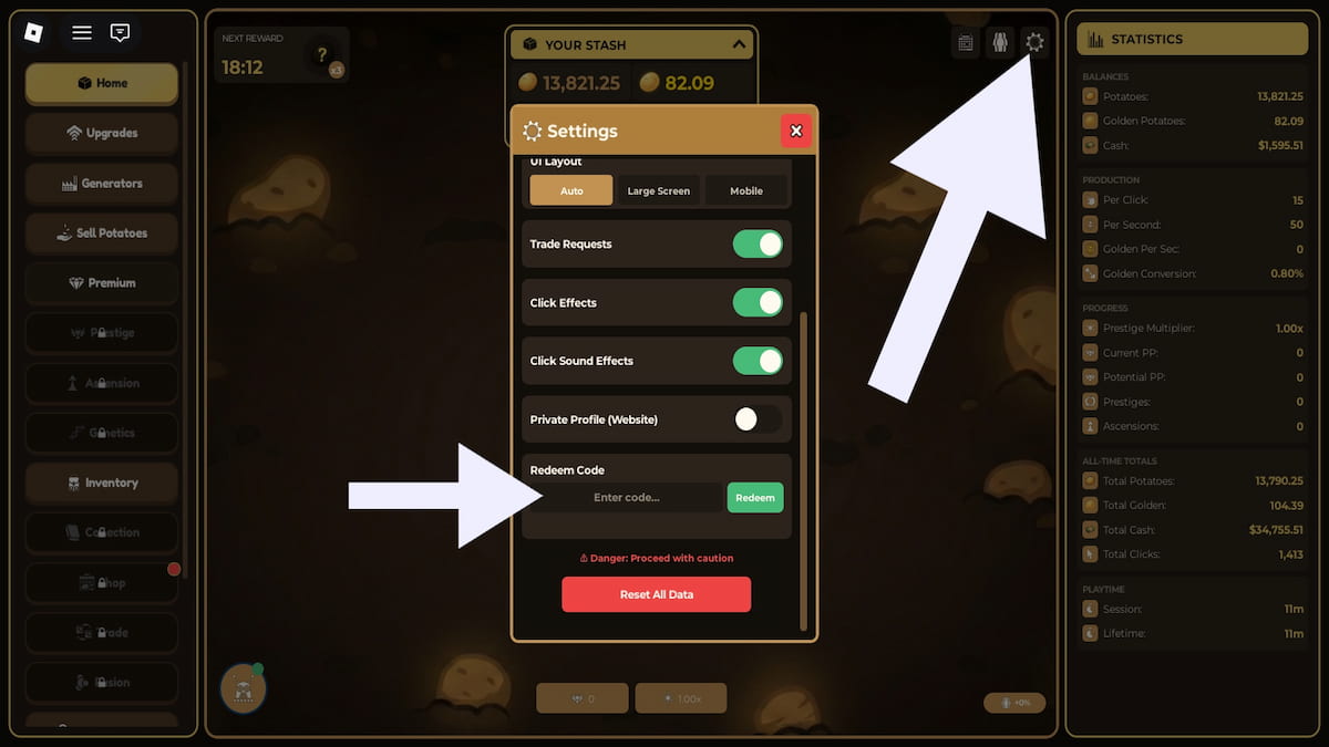 How to redeem Idle Potato Game codes.