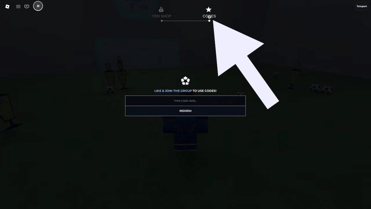 Neos Reborn codes system. Arrow pointing to the Codes button.