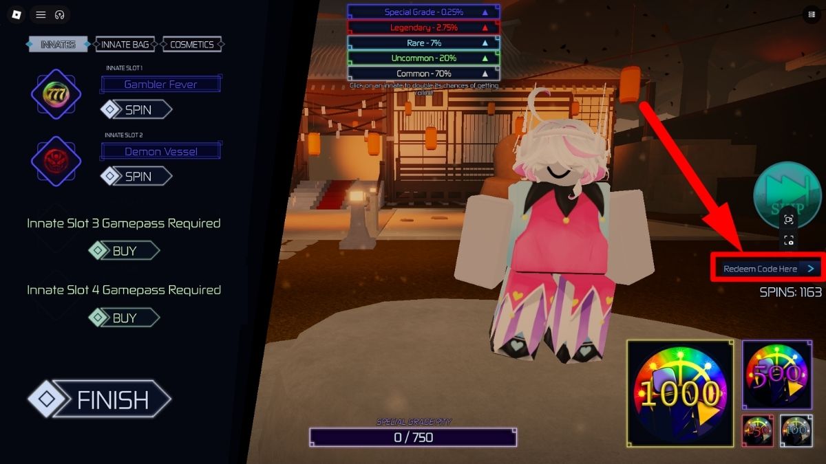 How to redeem Jujutsu Infinite codes from the main menu