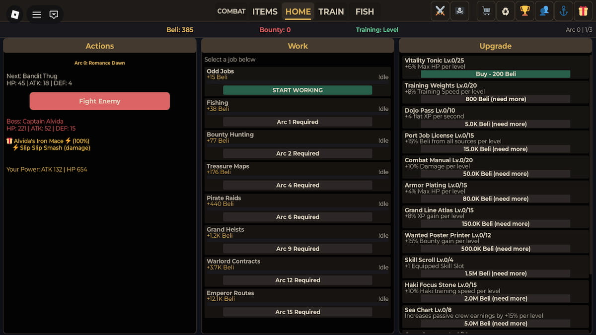 How to redeem codes in One Piece Incremental.