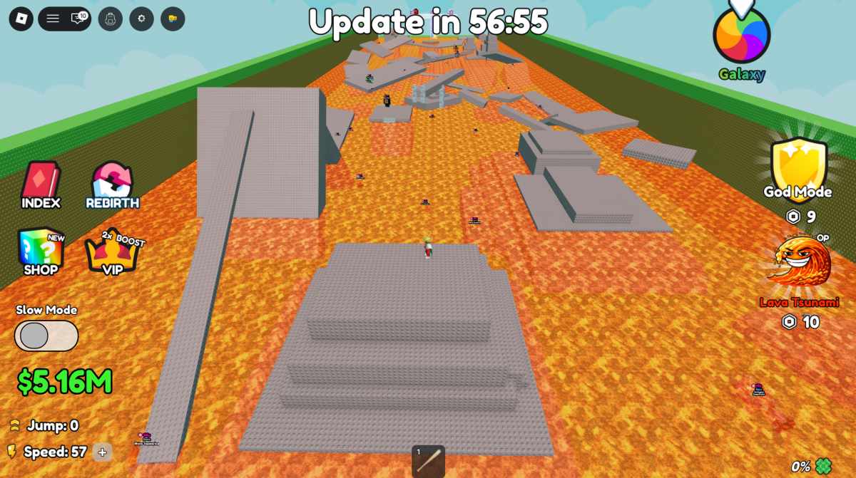 Lava erupts at regular intervals in Save Brainrots from LAVA