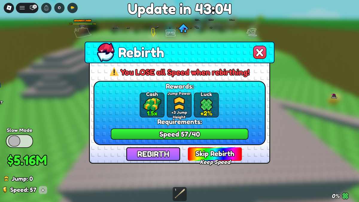 You lose all your speed after rebirth in Save Brainrots from LAVA