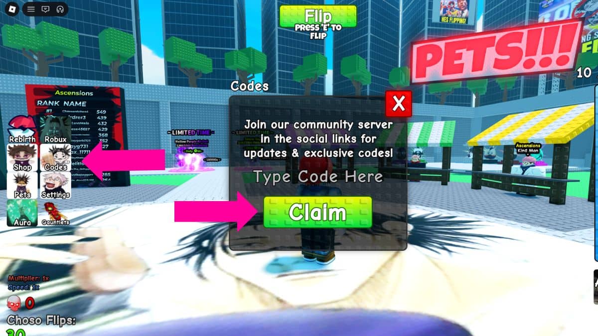 How to Redeem Codes in Choso Flipping Experience