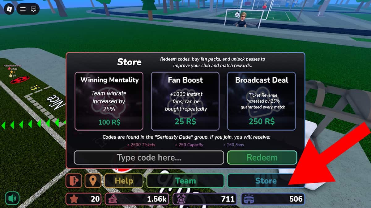 How to redeem codes in Stadium Simulator 2.