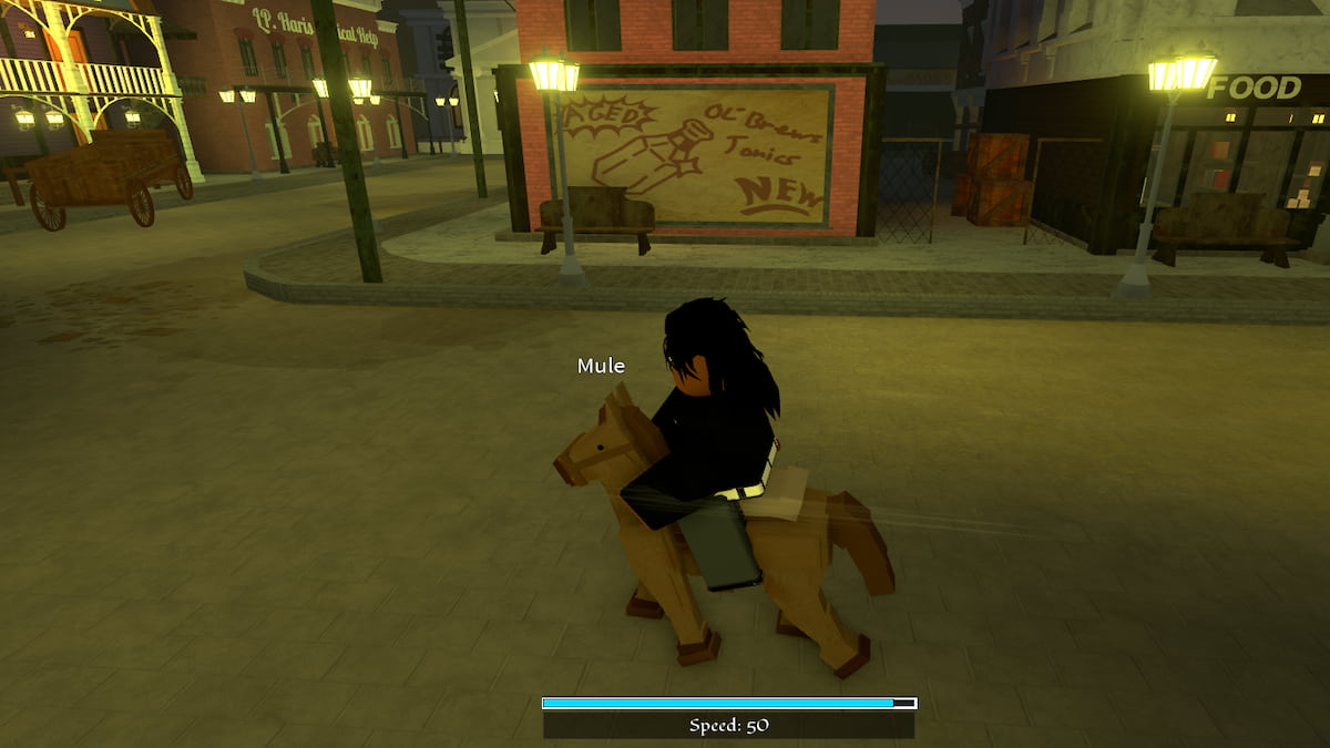 A player on a Mule in Roblox