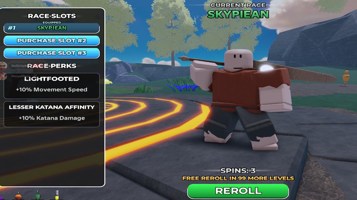 The Race Menu in Slime Sea