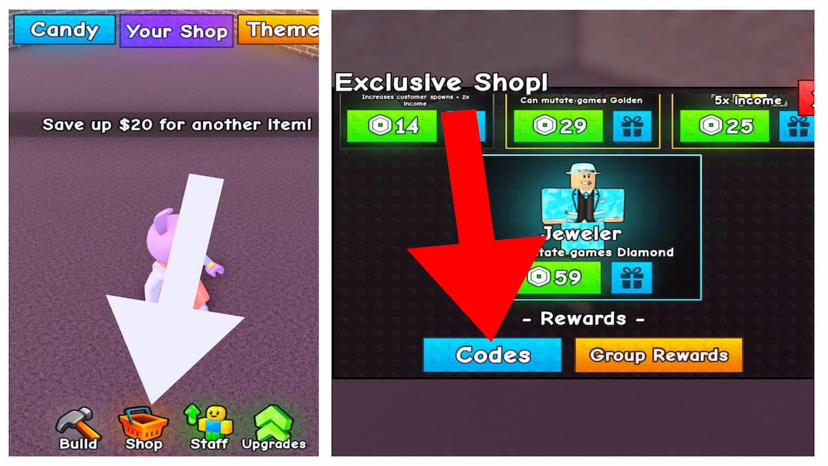 How to redeem codes in Build a Candy Shop