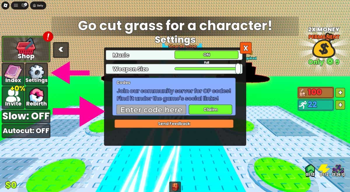 How to Redeem Codes in Cut Grass for Anime Characters