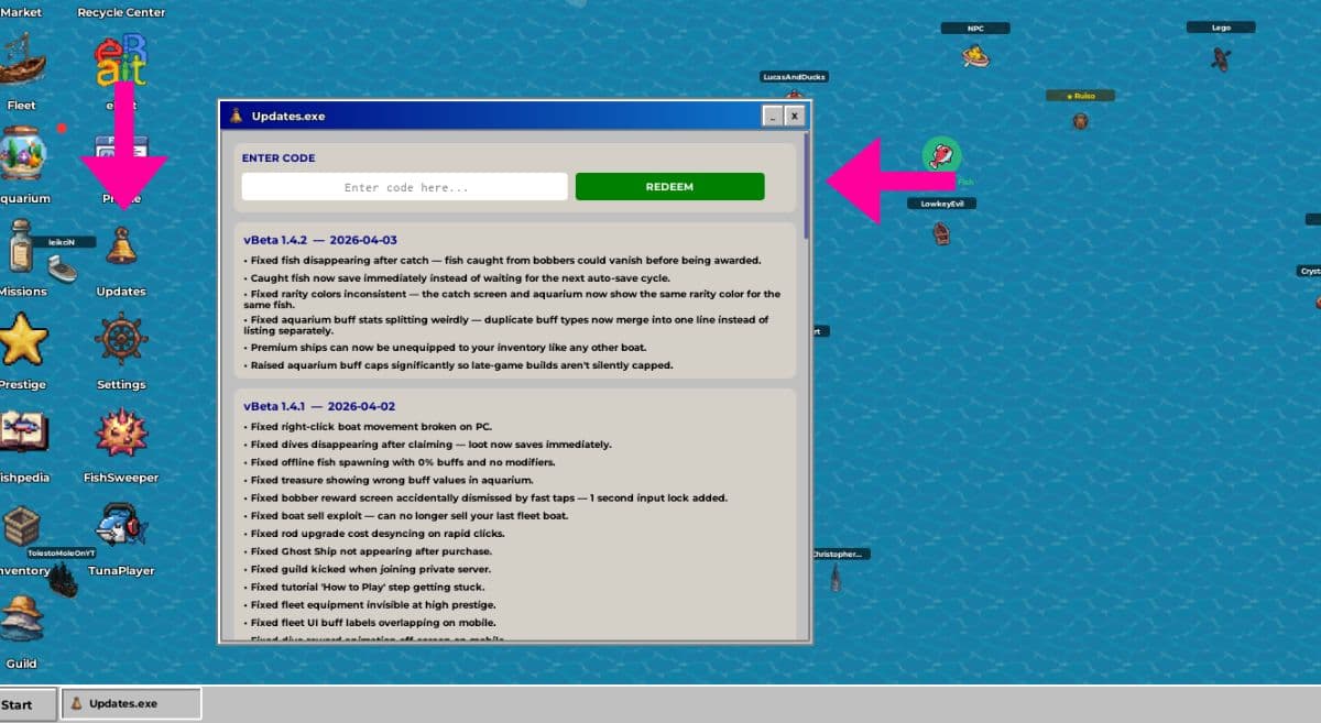 How to Redeem Codes in FISH.OS