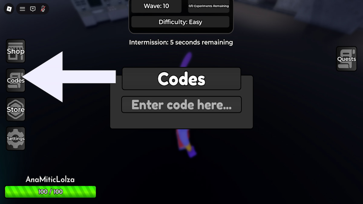 How to redeem codes in Noob Experiment: Warzone