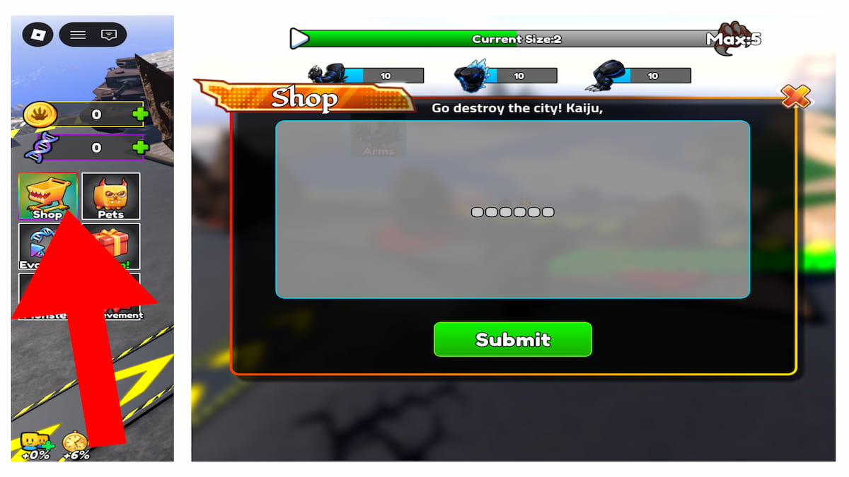 How to redeem codes in Train Kaiju to Destroy.