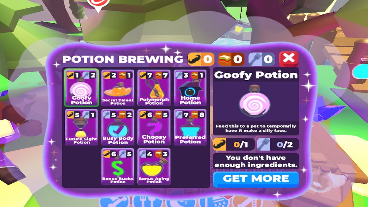 The Potion Crafting Menu in Adopt Me