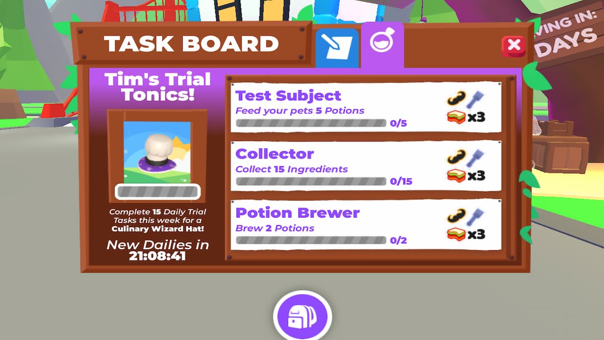 The Taskboard section of Tim's Quest in Adopt Me