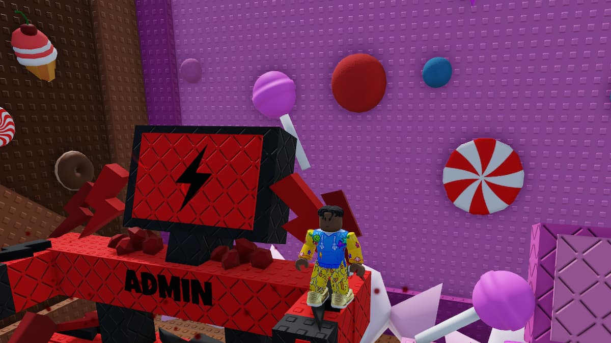 A player standing on top of an Admin Machine in +1 Speed Keyboard Escape Treadmill