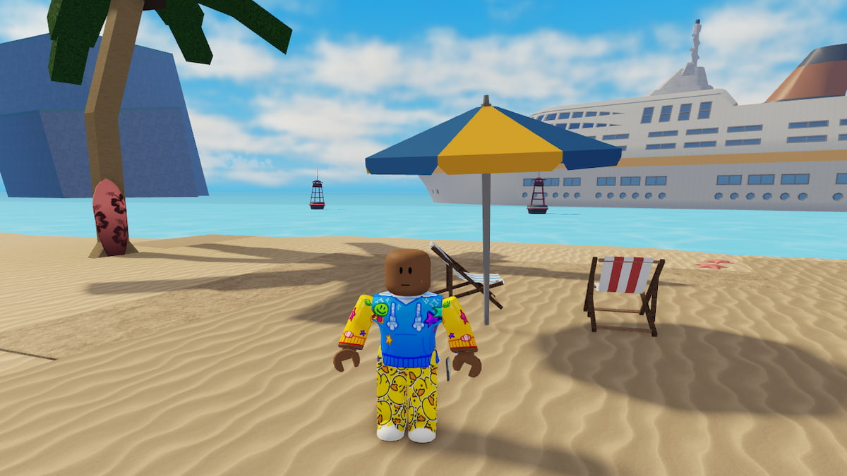 A player standing near the beach area in the strongest battleground map