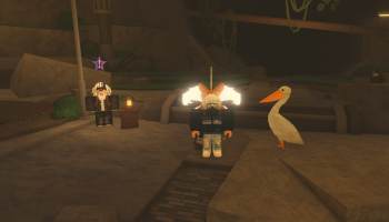 A player standing next to an NPC in Shady Bazaar