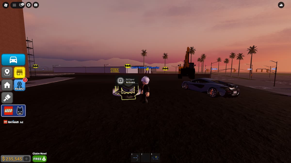 Image showing a vehicle and a Bat-Signal in Driving Empire