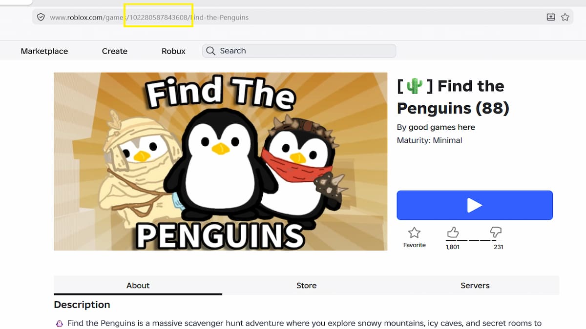 The Roblox ID experience of the game Find the Penguins