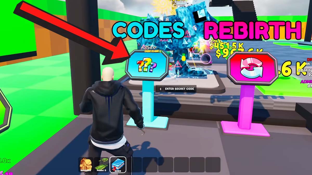 Fortnite KICK THE LUCKY BLOCK codes redemption screen showing the arrow pointing to the Codes Panel.