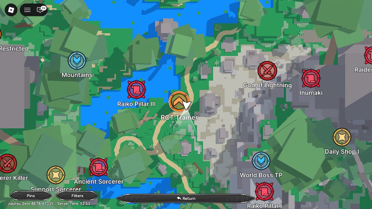 image showing the RCT Trainer location on the Jujutsu Zero Map