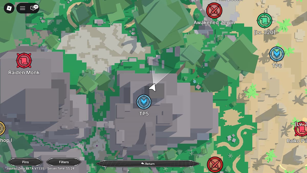 image showing the location of the Infinity Trainer in Jujutsu Zero