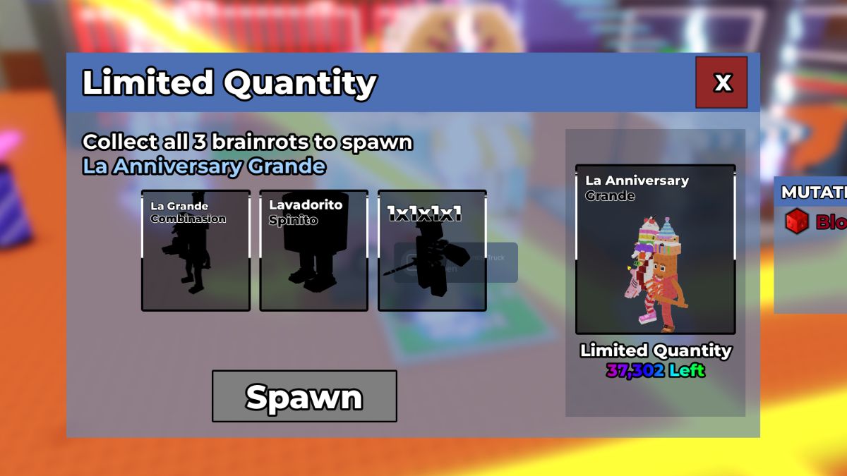 La Anniversary Grande, a limited Brainrot that can be acquired during the anniversary event in SAB