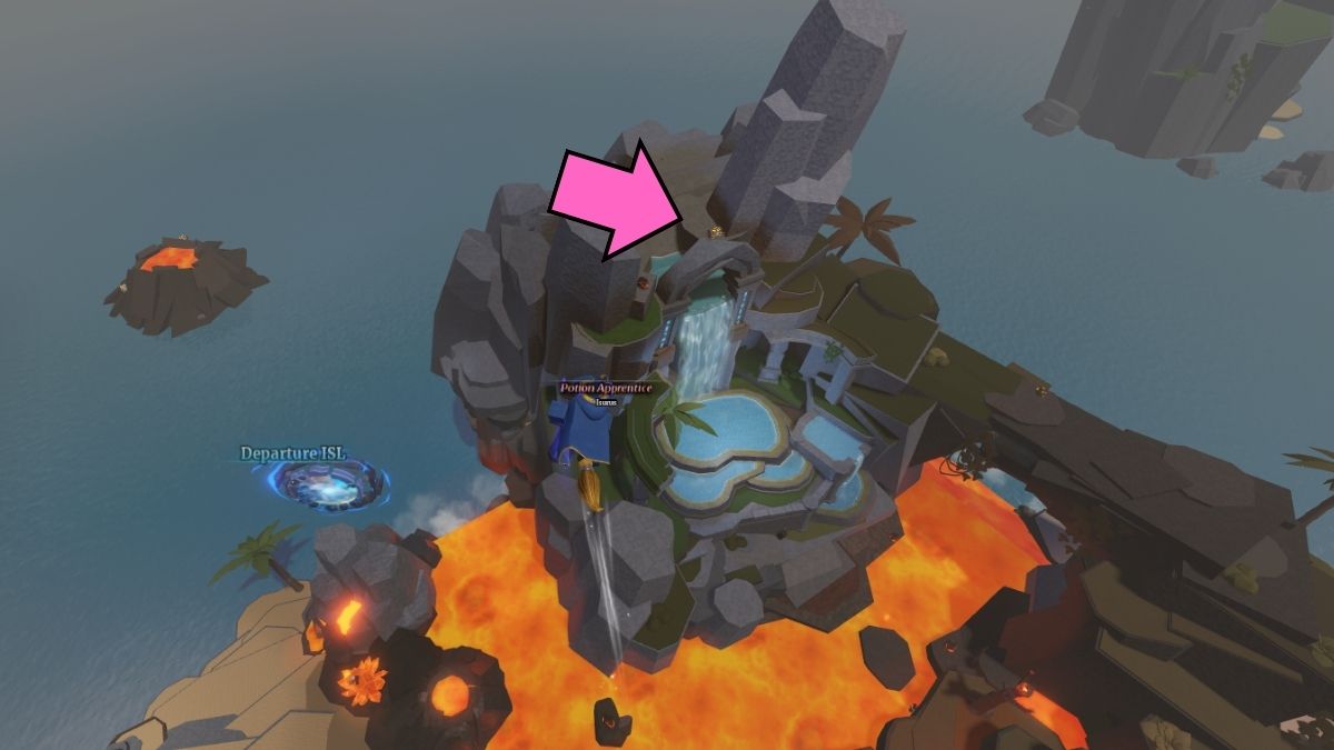 This chest is located on top of a waterfall in Wizard Alchemy