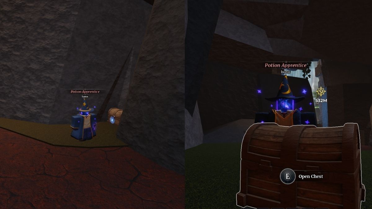 There are two chests hidden inside a waterfall in Wizard Alchemy