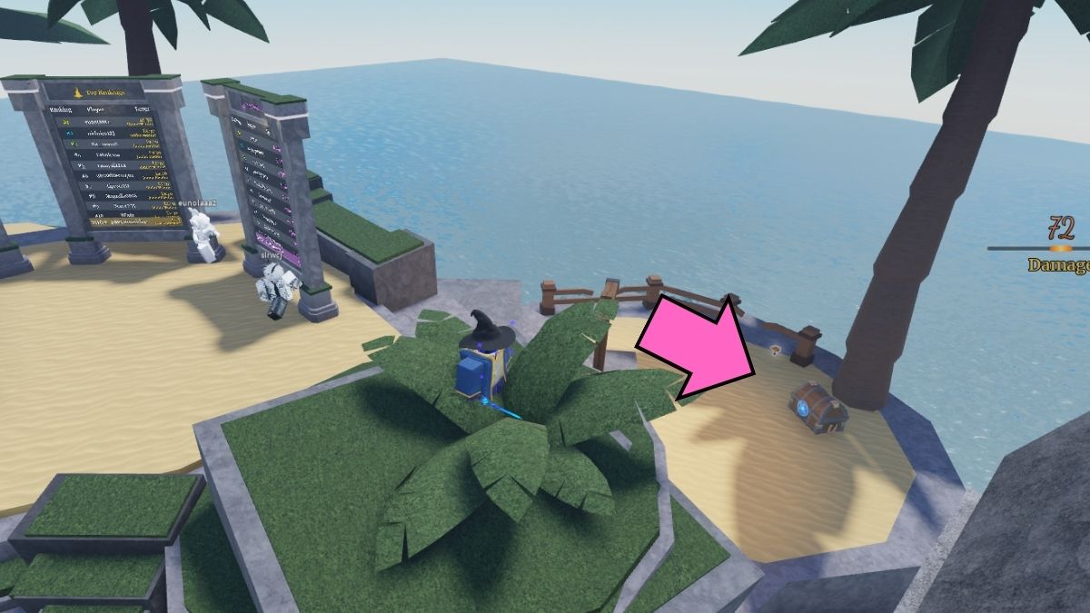 Roblox Wizard Alchemy the location of one of the chests, right of the leaderboard