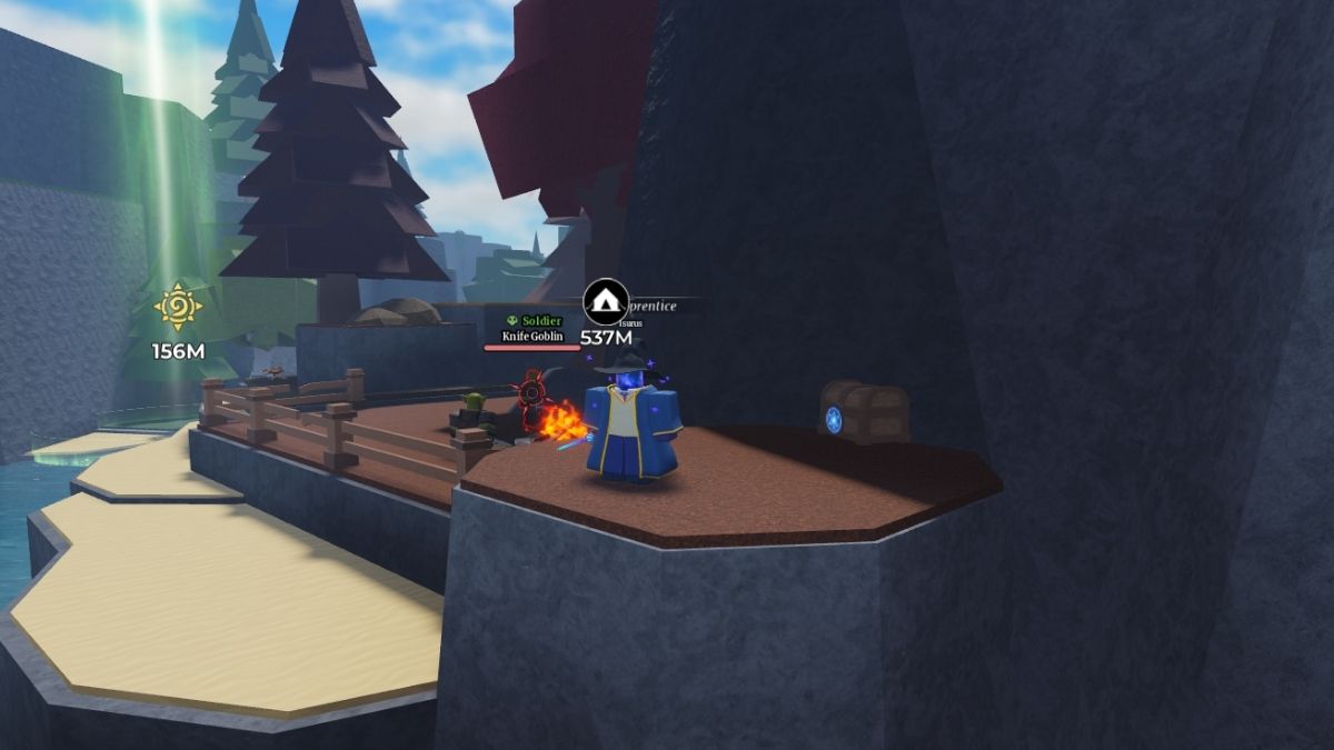 Wizard Alchemy chest is located straight ahead of the spawn point on a platform
