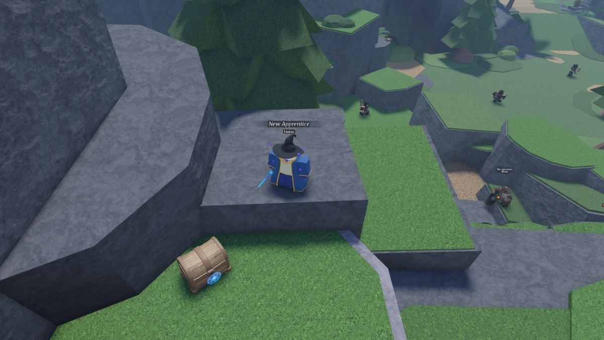 The chest on top of the mine in Wizard Alchemy Roblox game