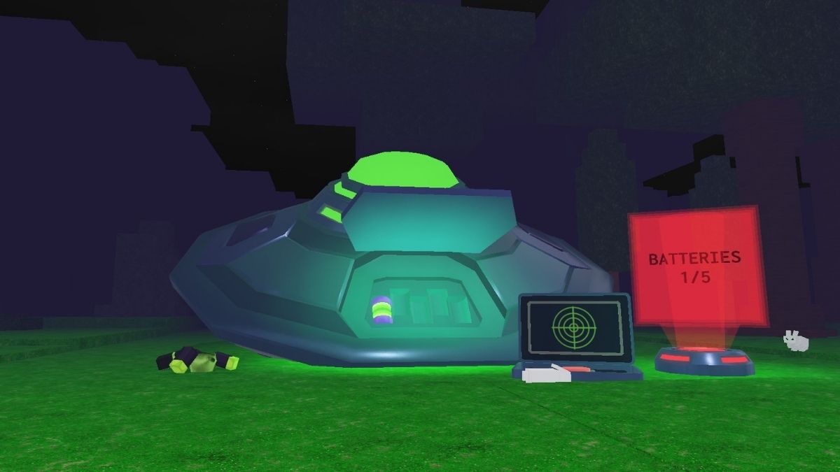 Crashed alien ship near campfire in 99 nights in the forest