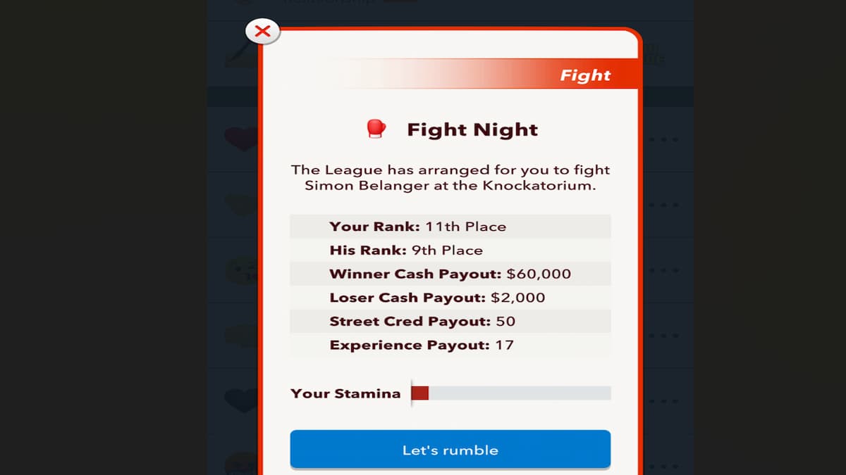 The BitLife League Fighting Menu