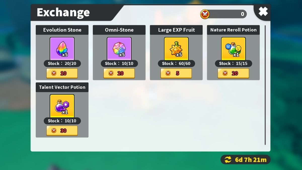Exchange Shop in Evomon