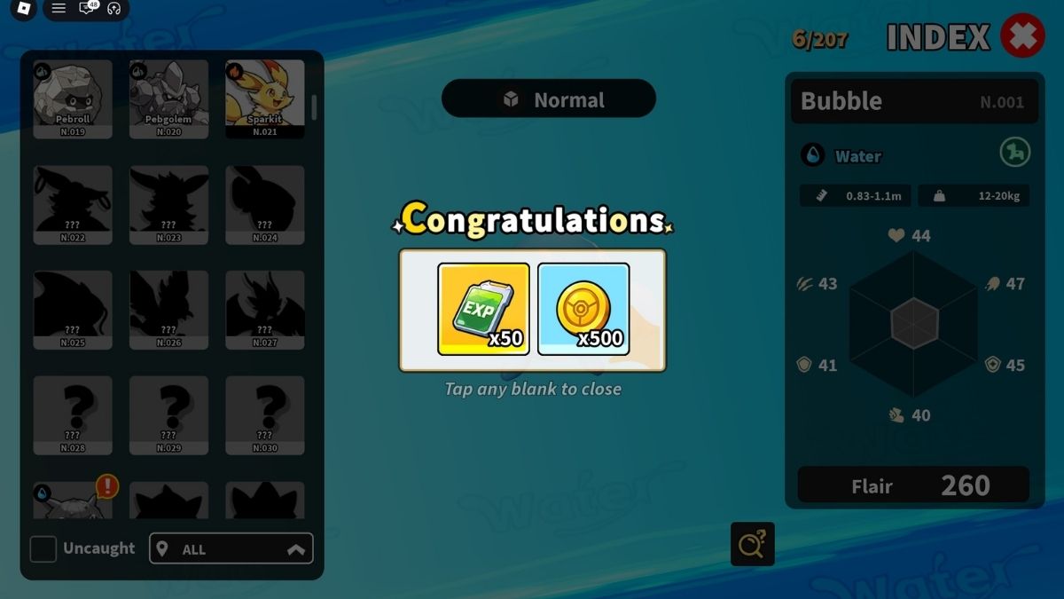 Index in Evomon rewarding EXP