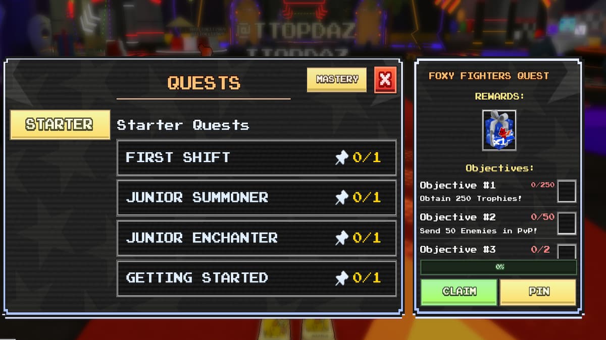 The Quest Menu in FNTD 2