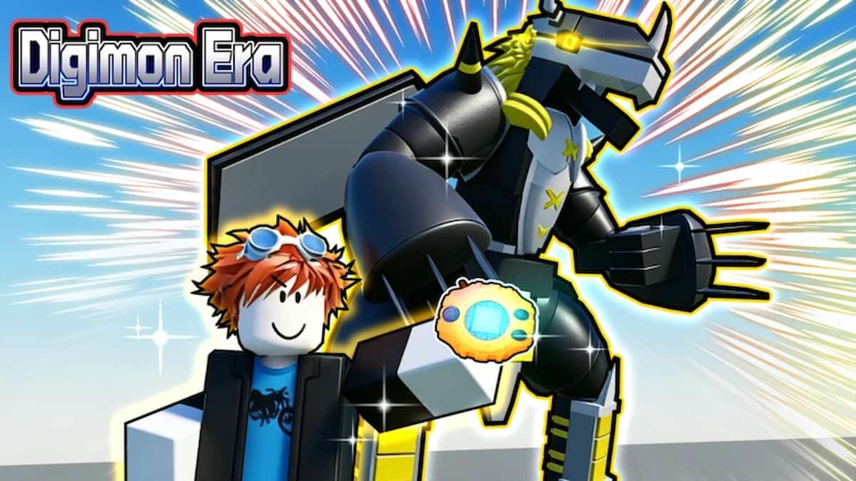 A player standing next to their Digimon in Roblox