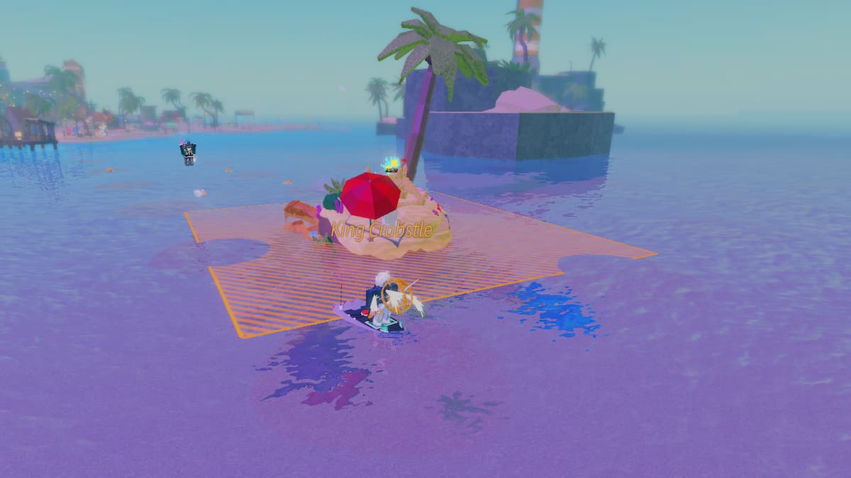 A player catching the King Crabstle using a rod