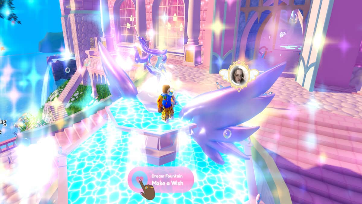 A player making a wish at the Crystal Fountain in Royale High