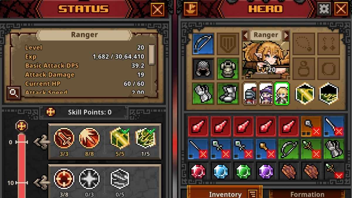 Ranger hero stats and allocation in TBH Task bar Hero