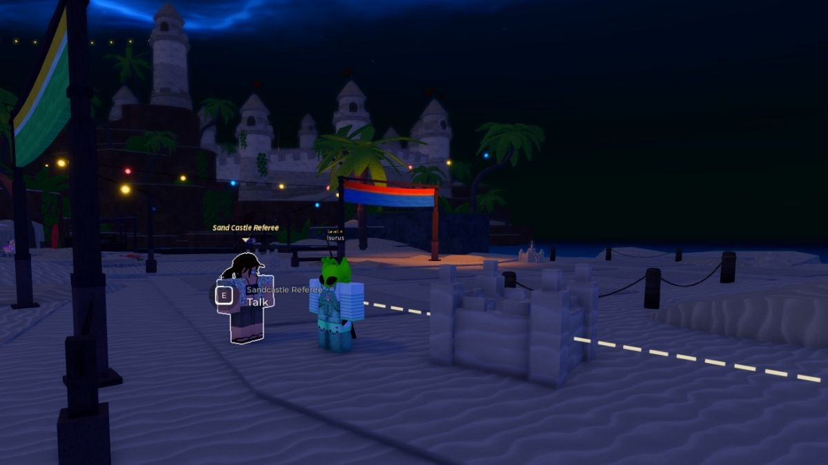 NPC you need to talk to to start then sandcastle minigame in Fisch