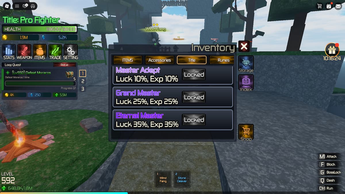 image of the Broken Blade Titles tab