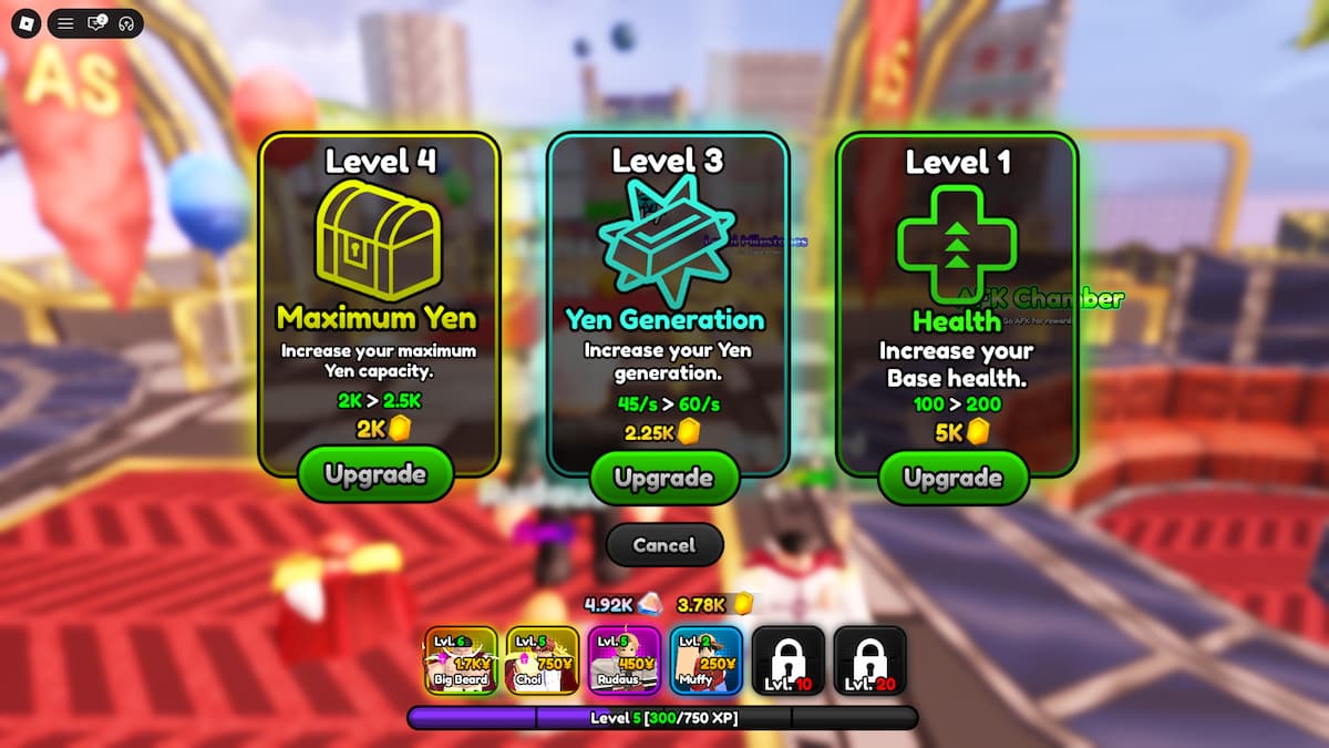image showing the Perks menu in Anime Squadron