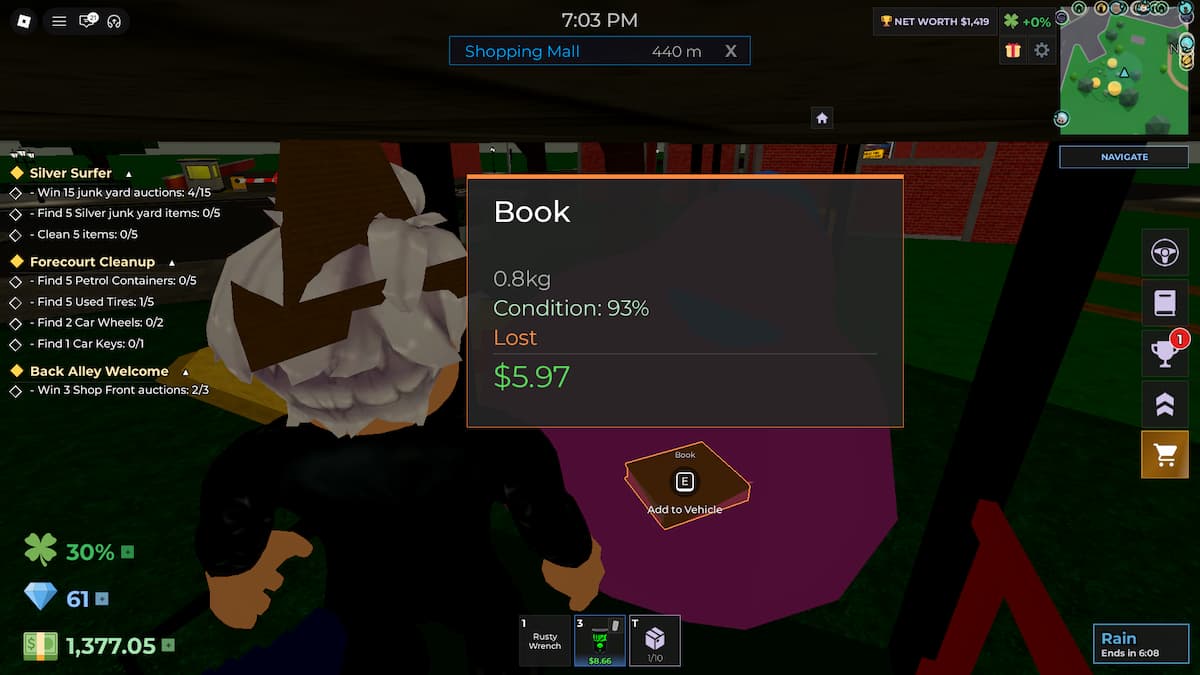 image showing the location of the Book Lost Item