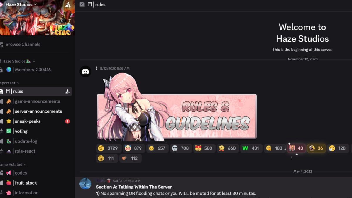 image showing the official Haze Seas Discord server