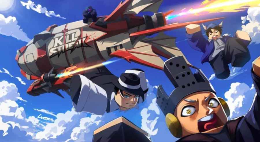 Roblox Killstreak promotional artwork showing armed battle royale characters in combat