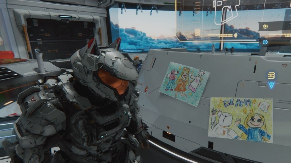 Hugh with Diana's Drawings in Pragmata