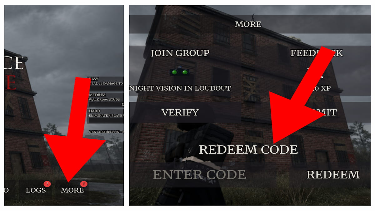 Arrow pointing to the More option and the code system