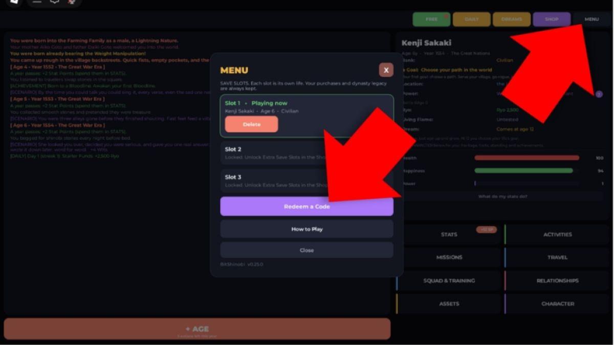 How to redeem BitShinobi codes